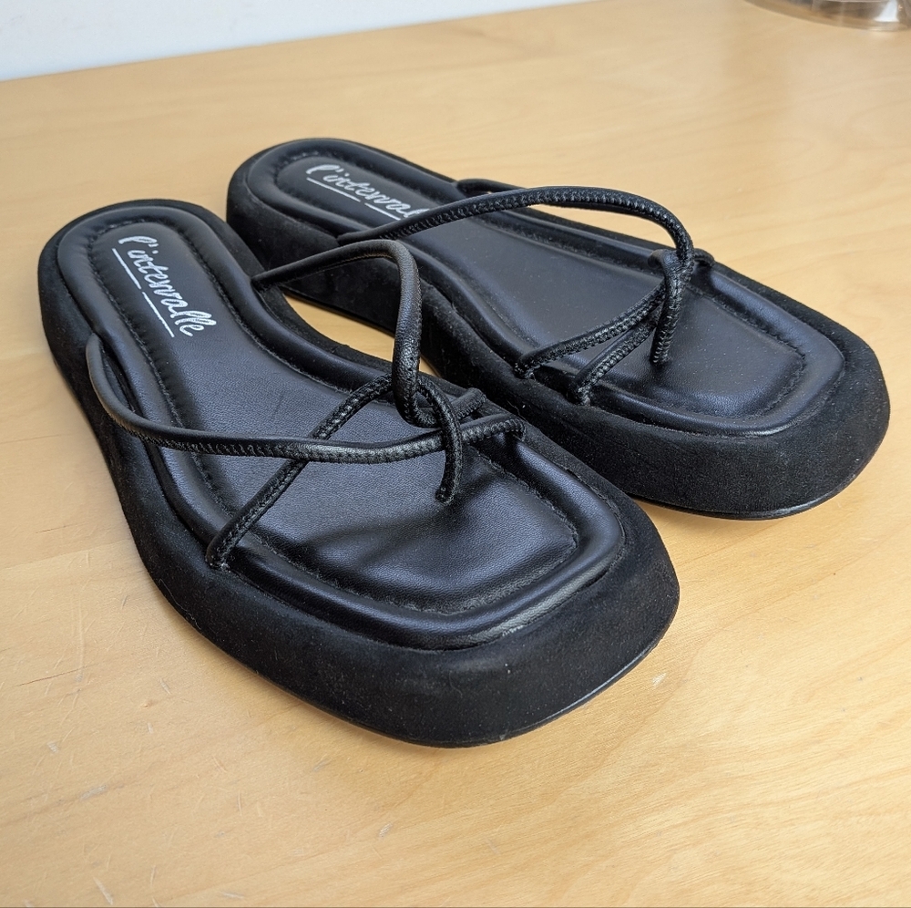 L'INTERVALLE Strappy Flip Flop Sandals Black Women Size 39 = 8.5, 9 US Slip On